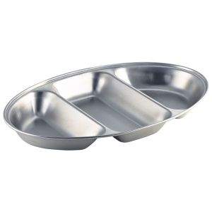 Stainless Steel Three Division Oval Vegetable Dish 35cm/14"
