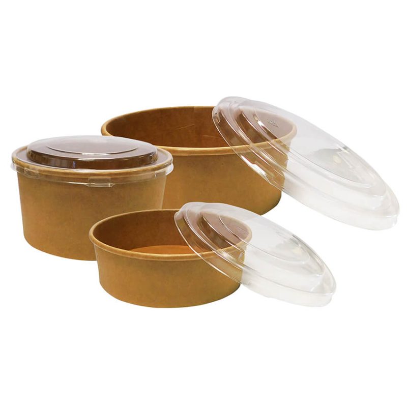 Kraft Deli Bowls Group Shot, one with lid on and two with lids leaning against the bowls