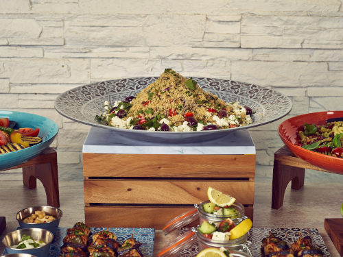 Wooden crates form part of a buffet display
